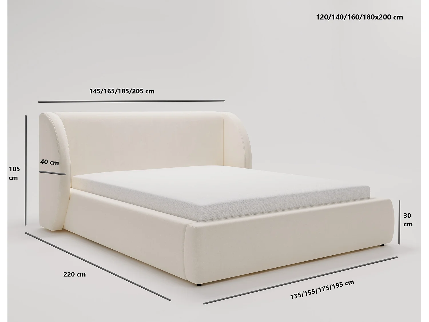 BESILIO Lit tapissé 160x200 Kylie – lit avec coffre de rangement et sommier, tête de lit moderne, lit coffre chambre – Gris