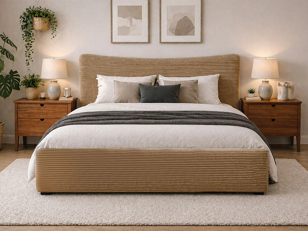 Cama de Casal Dance, Estrado Elevatório (Bege)(190×140 cm)