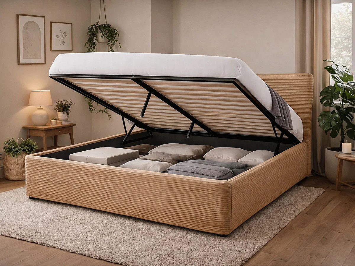 Cama de Casal Dance, Estrado Elevatório (Bege)(190×140 cm)
