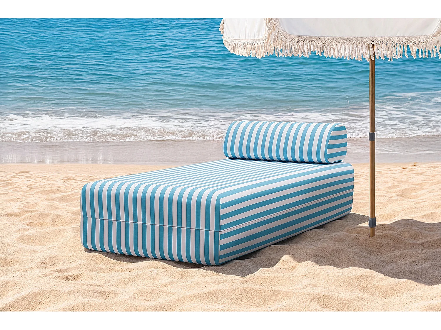 Méridienne modulable - Tissu extérieur à rayures, blanc et bleu