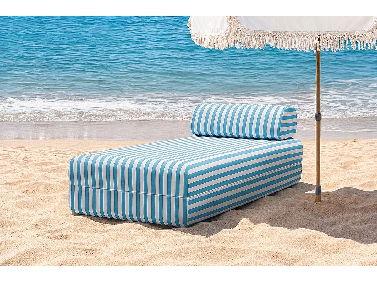 Méridienne modulable - Tissu extérieur à rayures, blanc et bleu