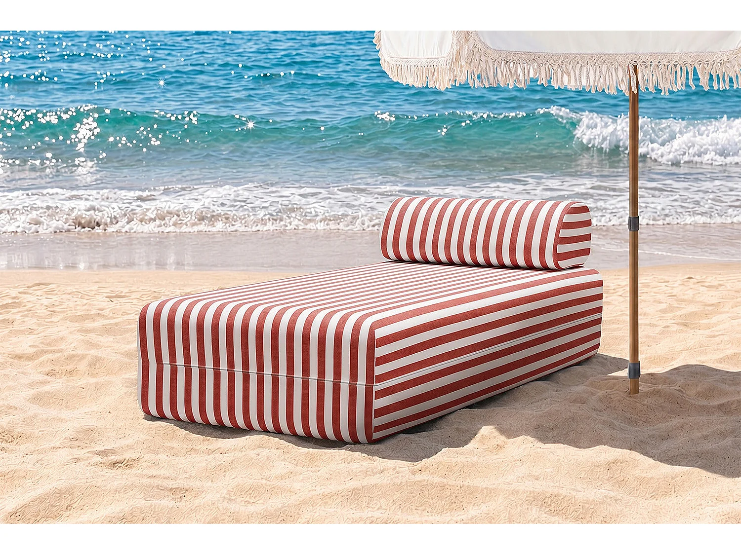 Méridienne modulable - Tissu extérieur à rayures, blanc et rouge