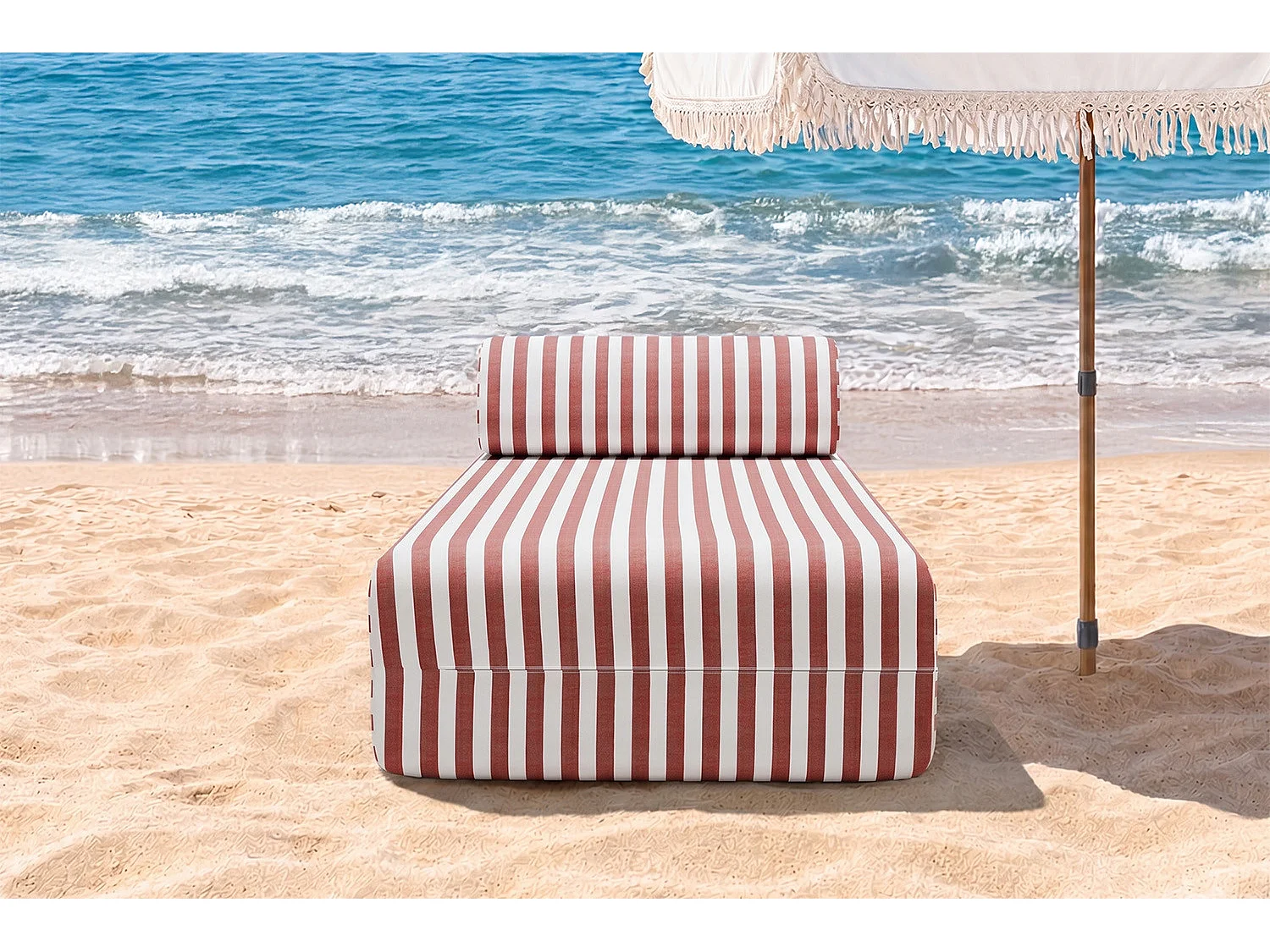 Méridienne modulable - Tissu extérieur à rayures, blanc et rouge