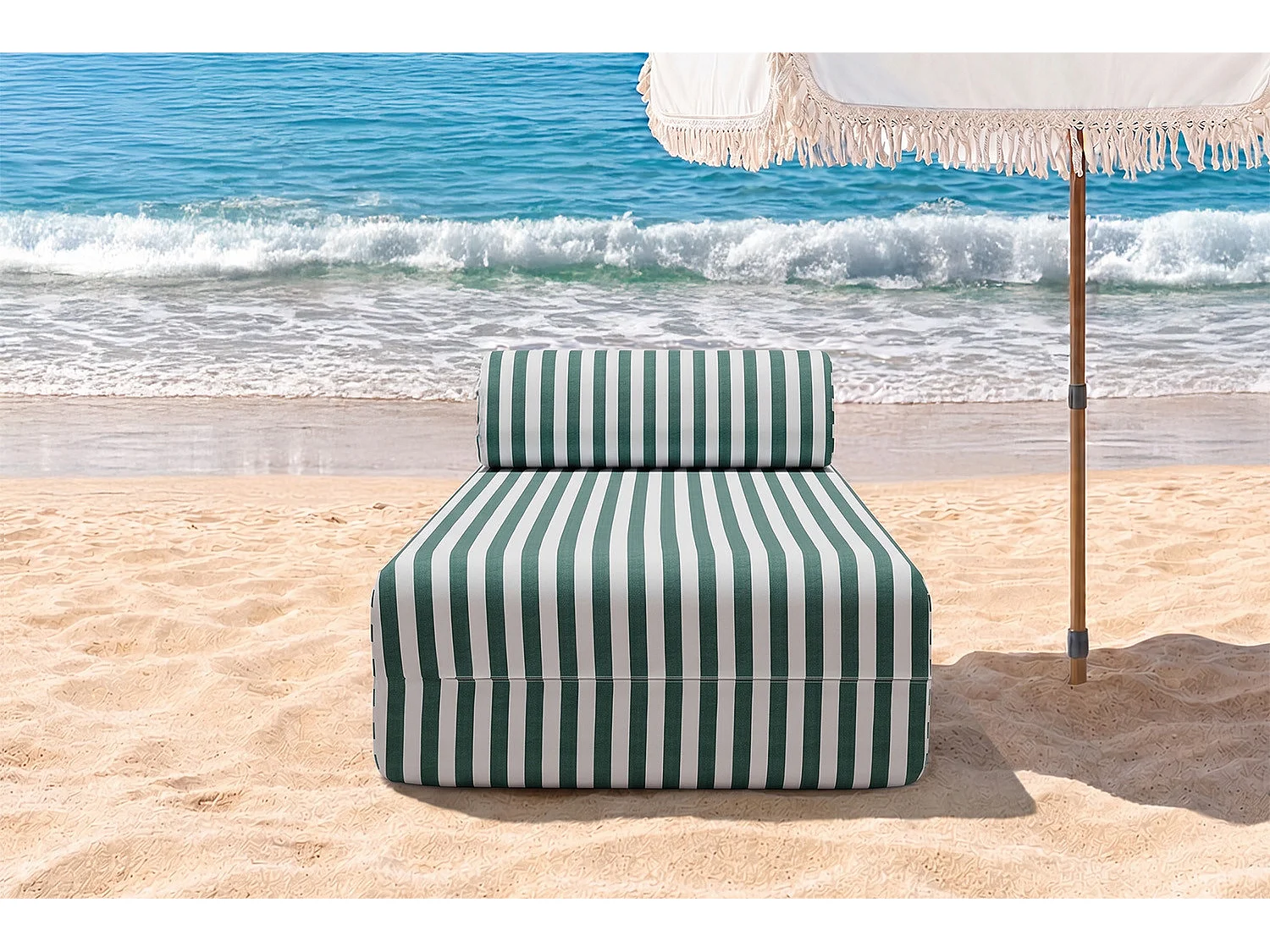 Méridienne modulable - Tissu extérieur à rayures, blanc et vert foncé