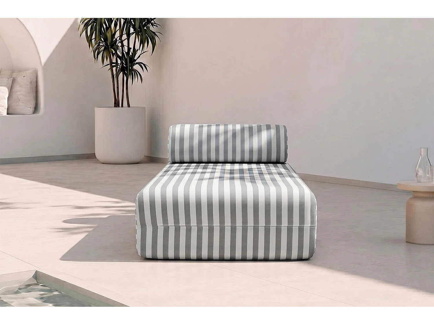 Méridienne modulable - Tissu extérieur à rayures, blanc et gris