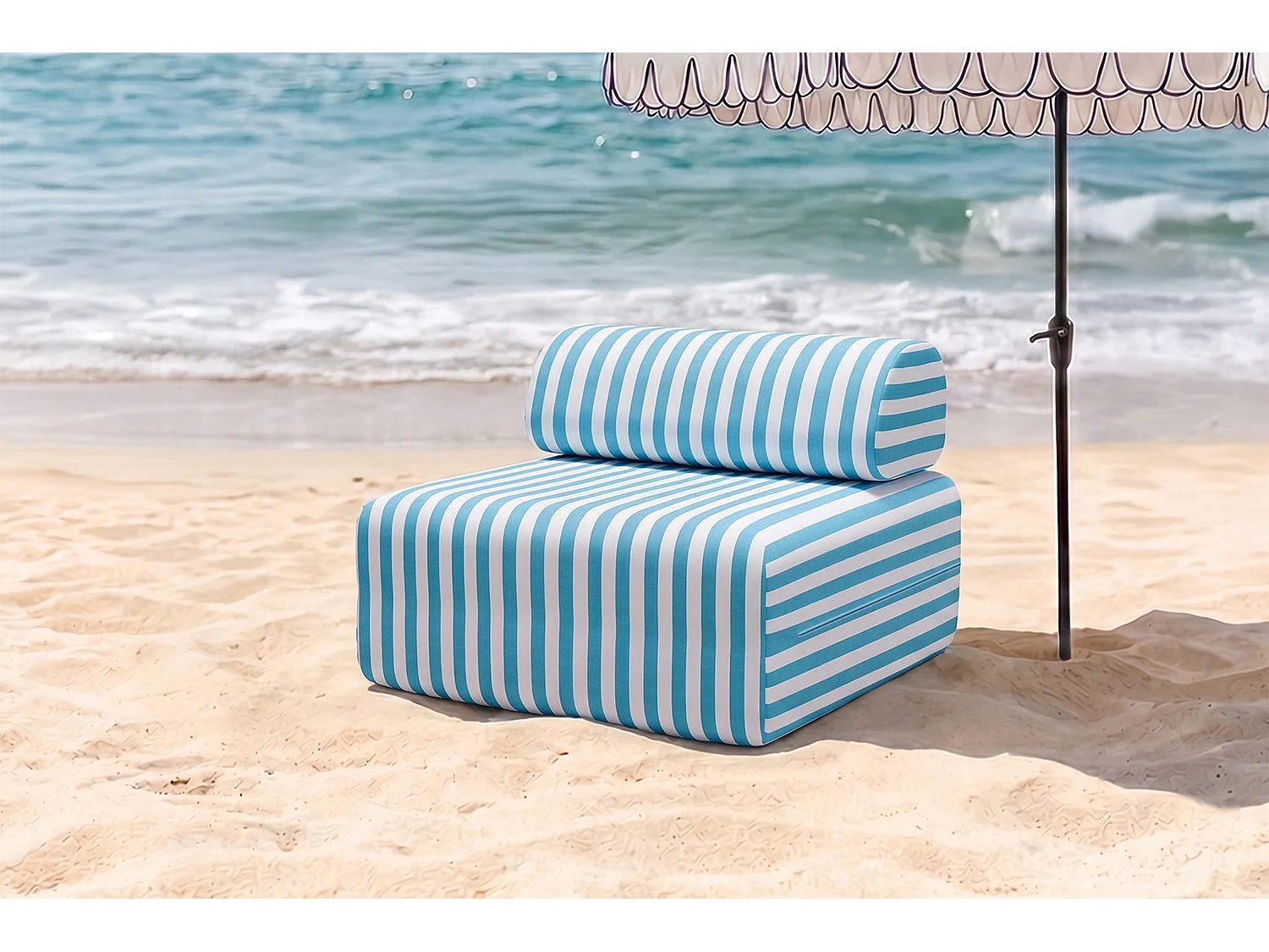 Fauteuil modulable - Tissu extérieur à rayures, blanc et bleu