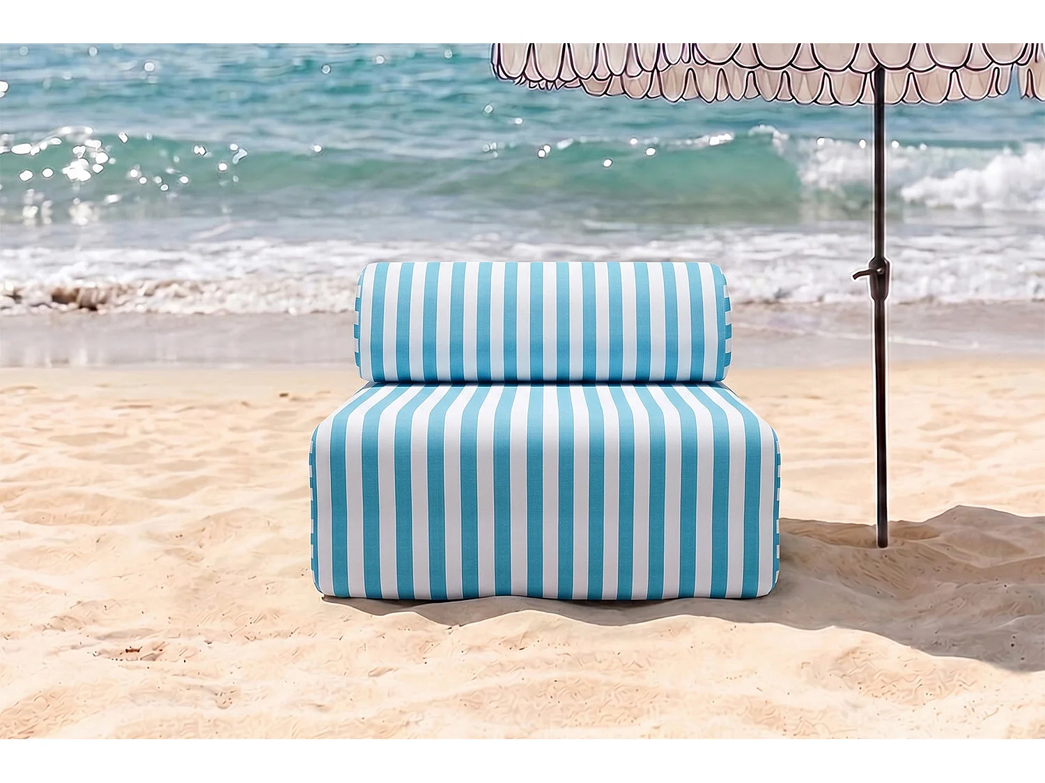 Fauteuil modulable - Tissu extérieur à rayures, blanc et bleu