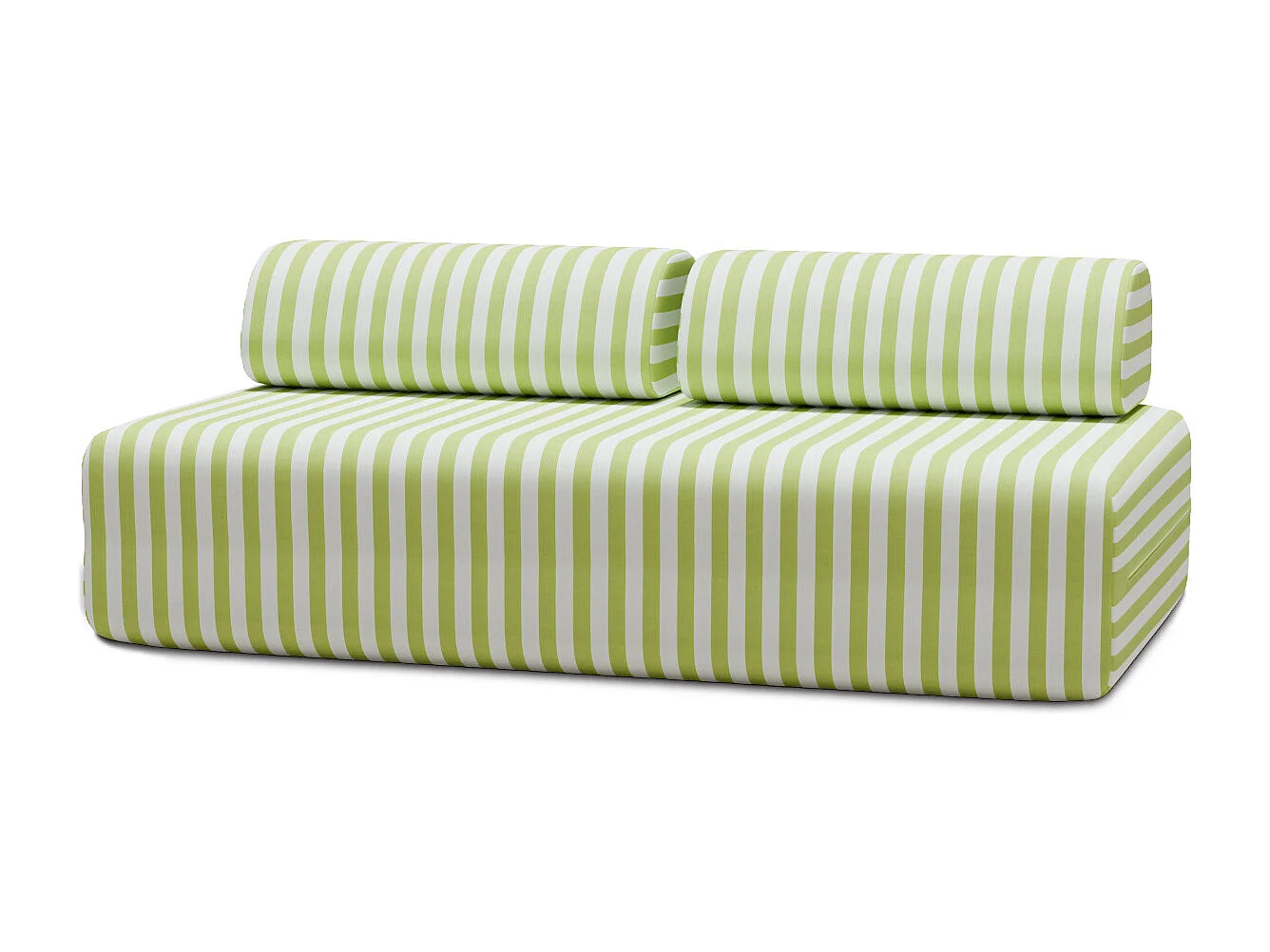 Canapé 3 places modulable - Tissu extérieur à rayures, blanc et vert anis