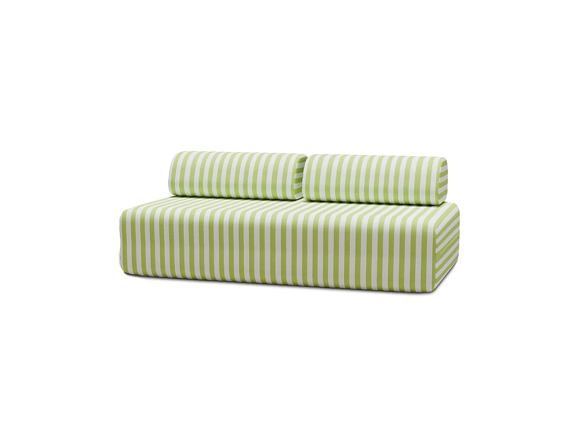 Canapé 3 places modulable - Tissu extérieur à rayures, blanc et vert anis