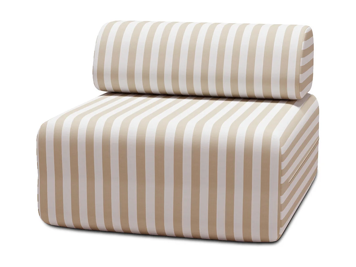 Fauteuil modulable - Tissu extérieur à rayures, blanc et beige