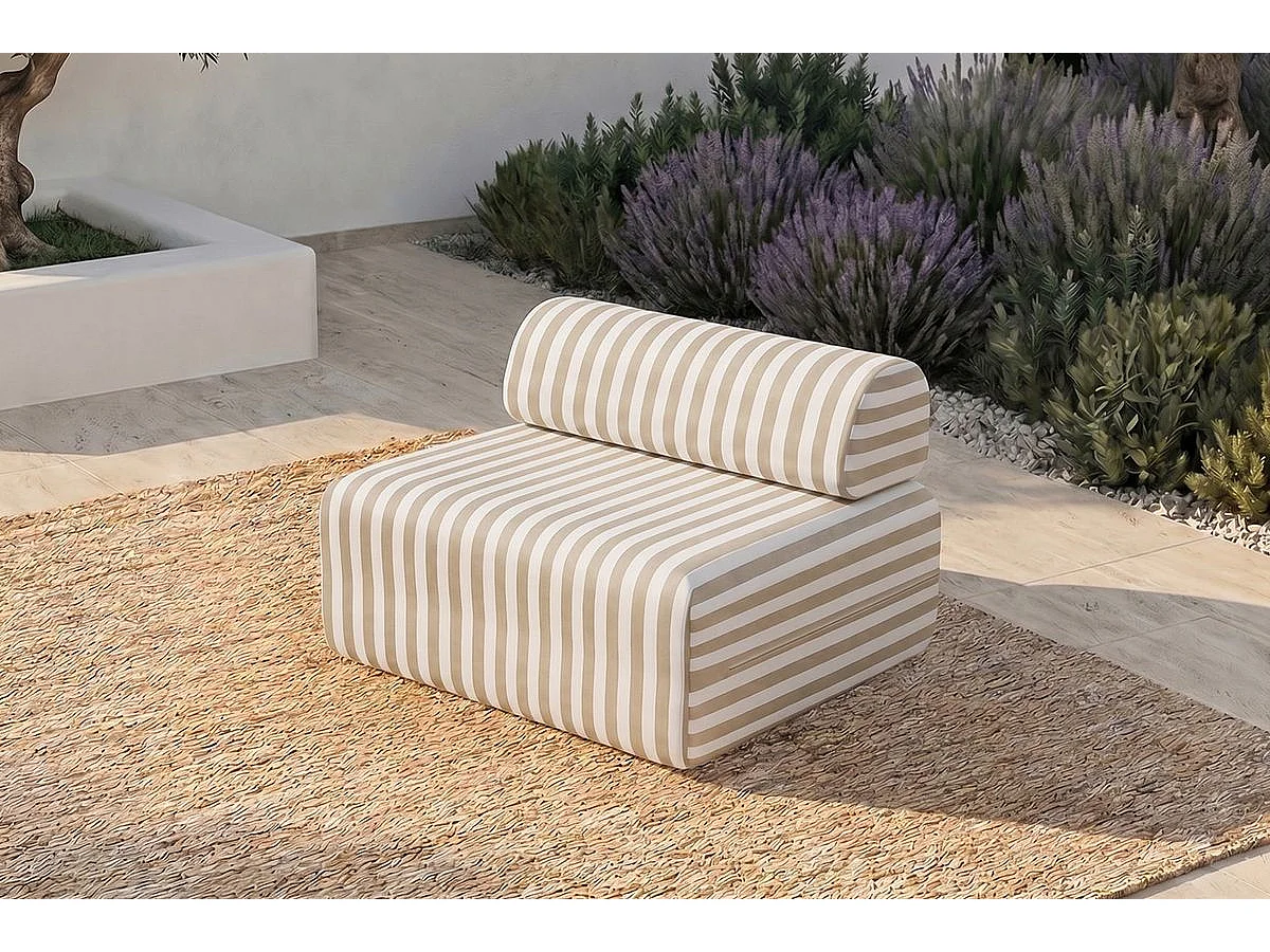 Fauteuil modulable - Tissu extérieur à rayures, blanc et beige