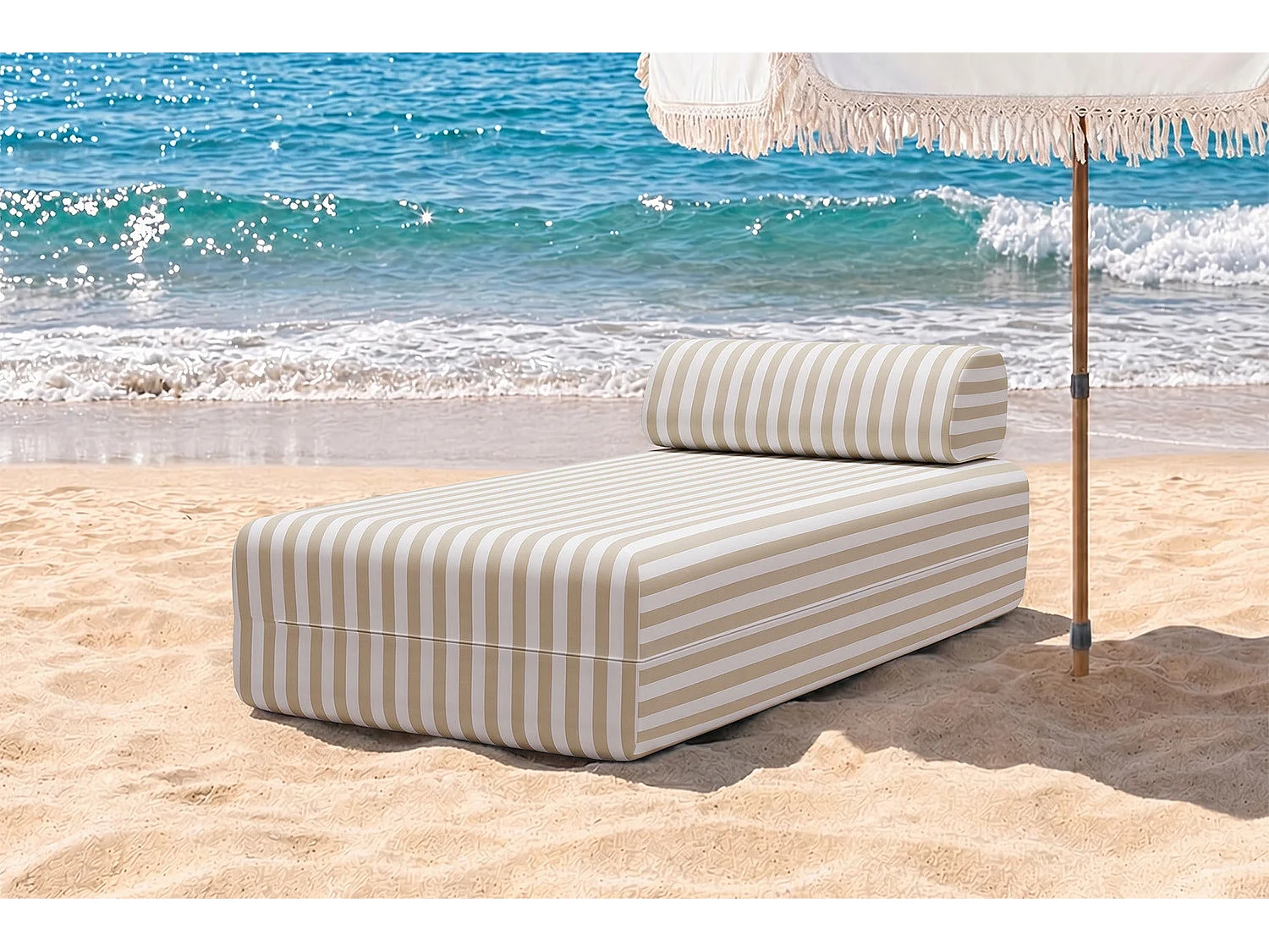 Méridienne modulable - Tissu extérieur à rayures, blanc et beige