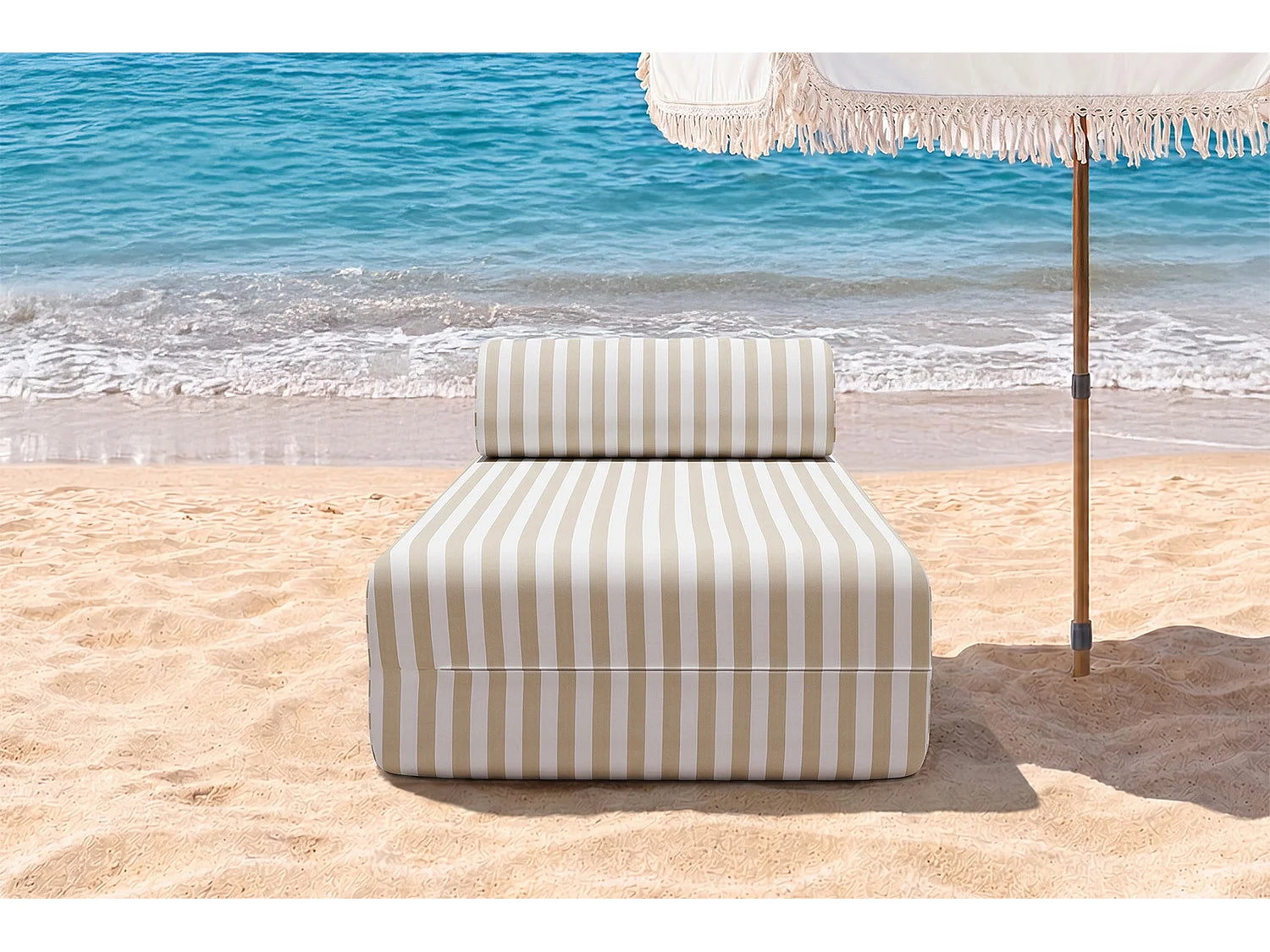 Méridienne modulable - Tissu extérieur à rayures, blanc et beige