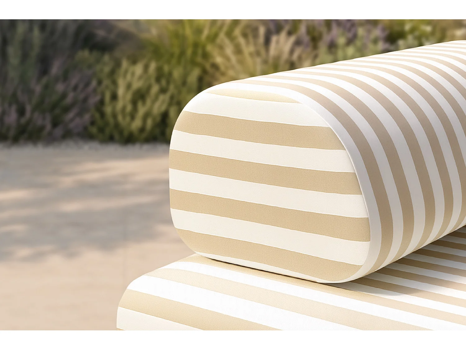 Méridienne modulable - Tissu extérieur à rayures, blanc et beige