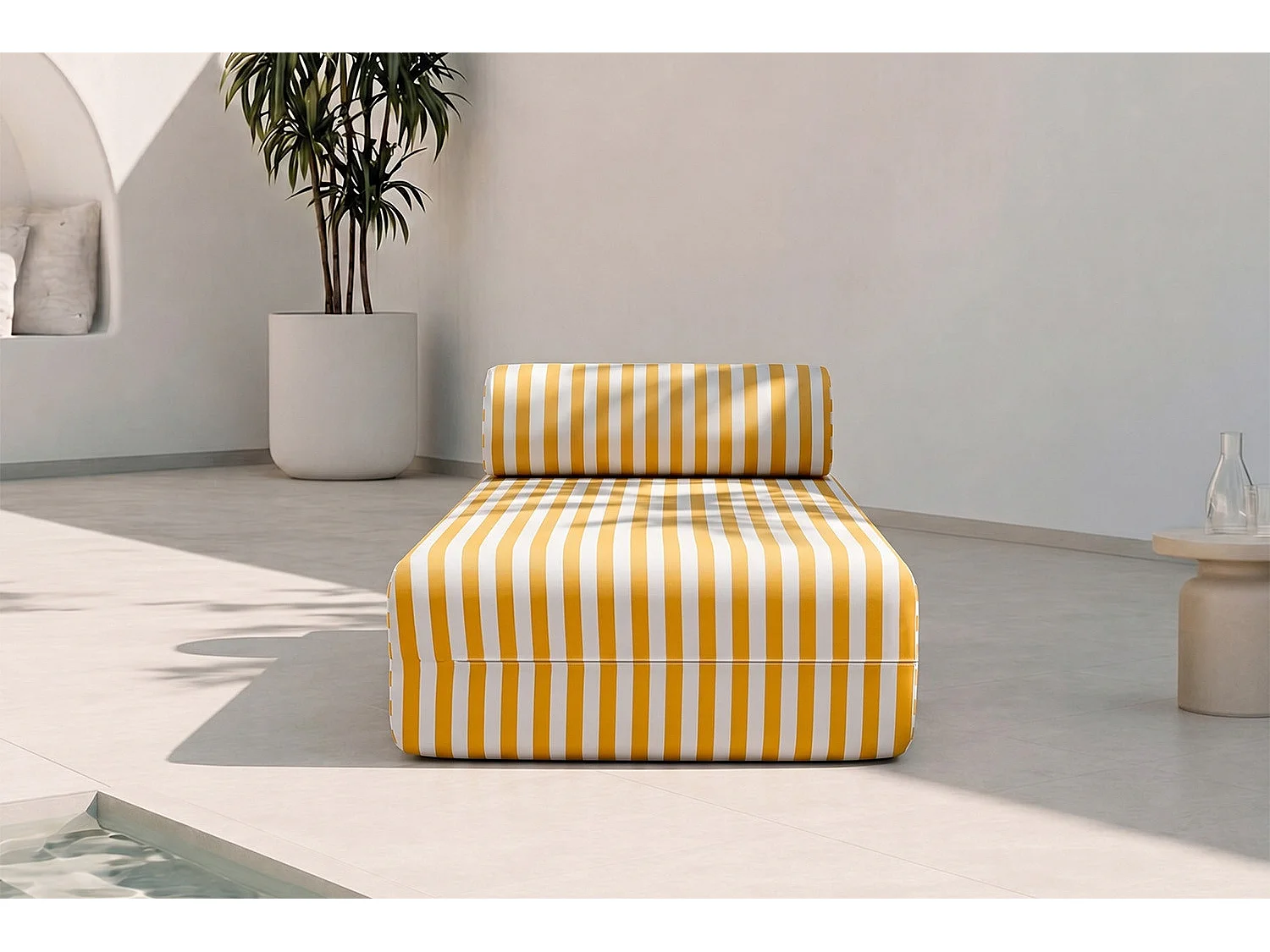 Méridienne modulable - Tissu extérieur à rayures, blanc et jaune