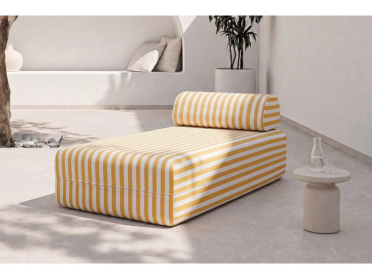 Méridienne modulable - Tissu extérieur à rayures, blanc et jaune