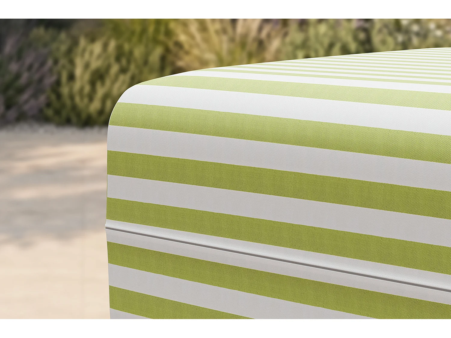 Pouf modulable - Tissu extérieur à rayures, blanc et vert anis