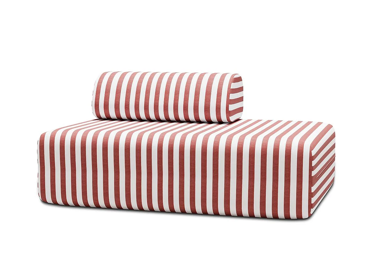 Canapé 2 places modulable - Tissu extérieur à rayures, blanc et rouge