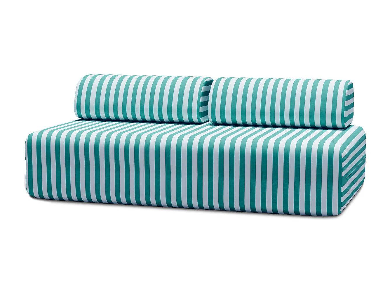 Canapé 3 places modulable - Tissu extérieur à rayures, blanc et bleu turquoise