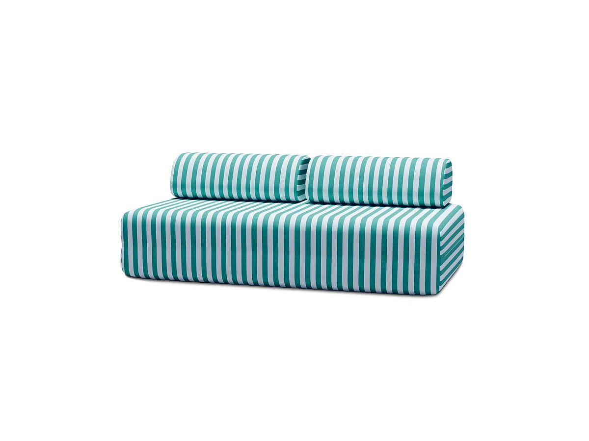 Canapé 3 places modulable - Tissu extérieur à rayures, blanc et bleu turquoise