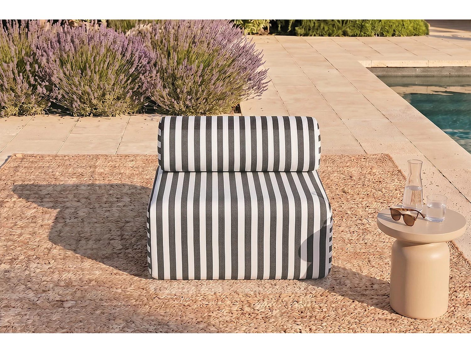 Fauteuil modulable - Tissu extérieur à rayures, blanc et gris anthracite