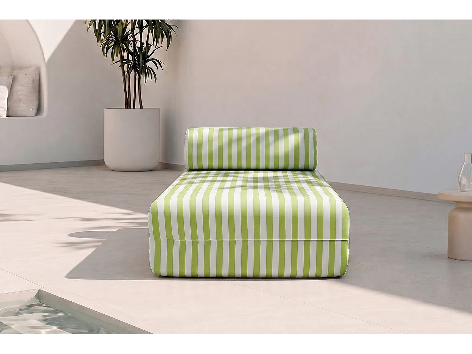 Méridienne modulable - Tissu extérieur à rayures, blanc et vert anis