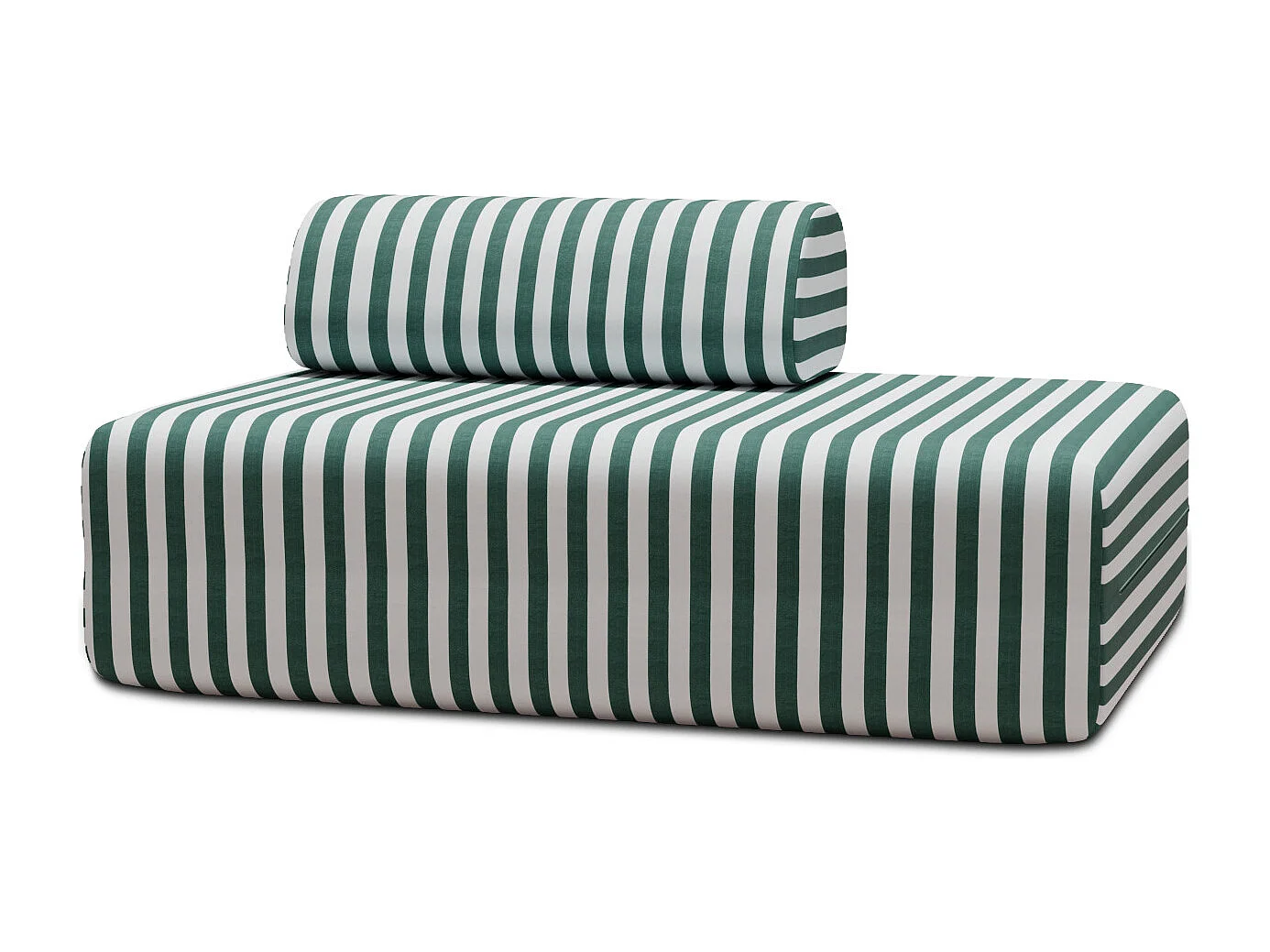 Canapé 2 places modulable - Tissu extérieur à rayures, blanc et vert foncé