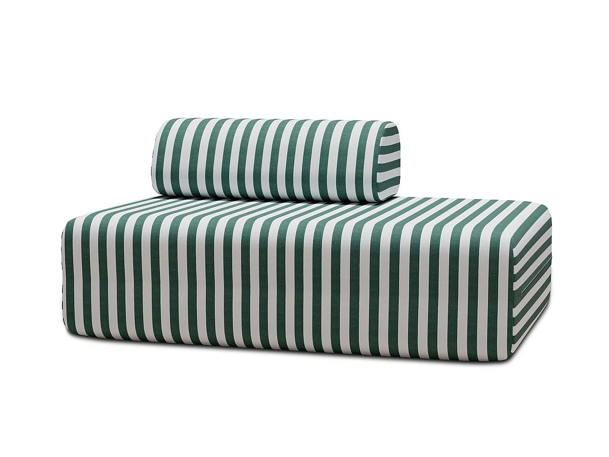 Canapé 2 places modulable - Tissu extérieur à rayures, blanc et vert foncé