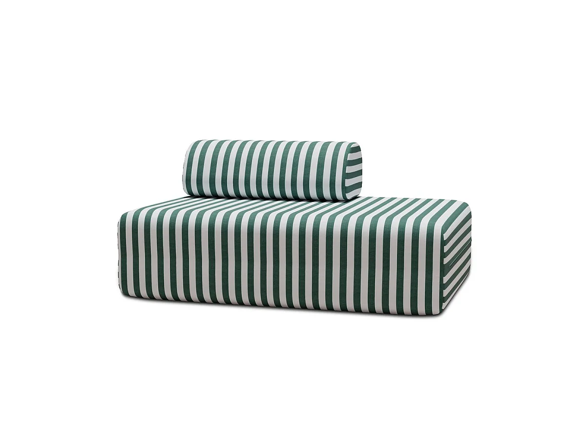 Canapé 2 places modulable - Tissu extérieur à rayures, blanc et vert foncé