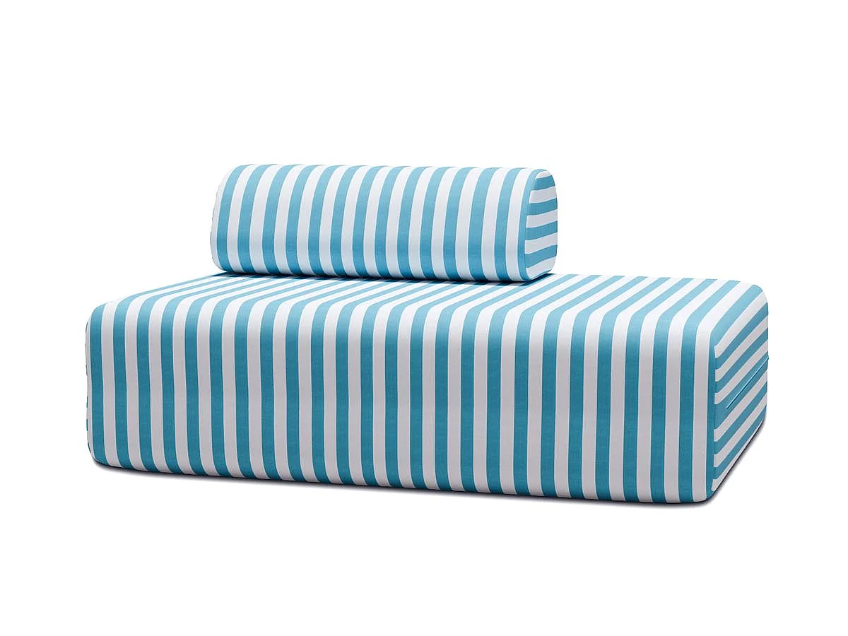 Canapé 2 places modulable - Tissu extérieur à rayures, blanc et bleu