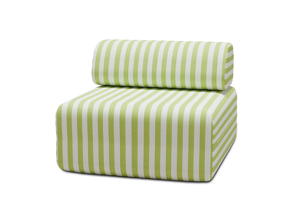Fauteuil modulable - Tissu extérieur à rayures, blanc et vert anis