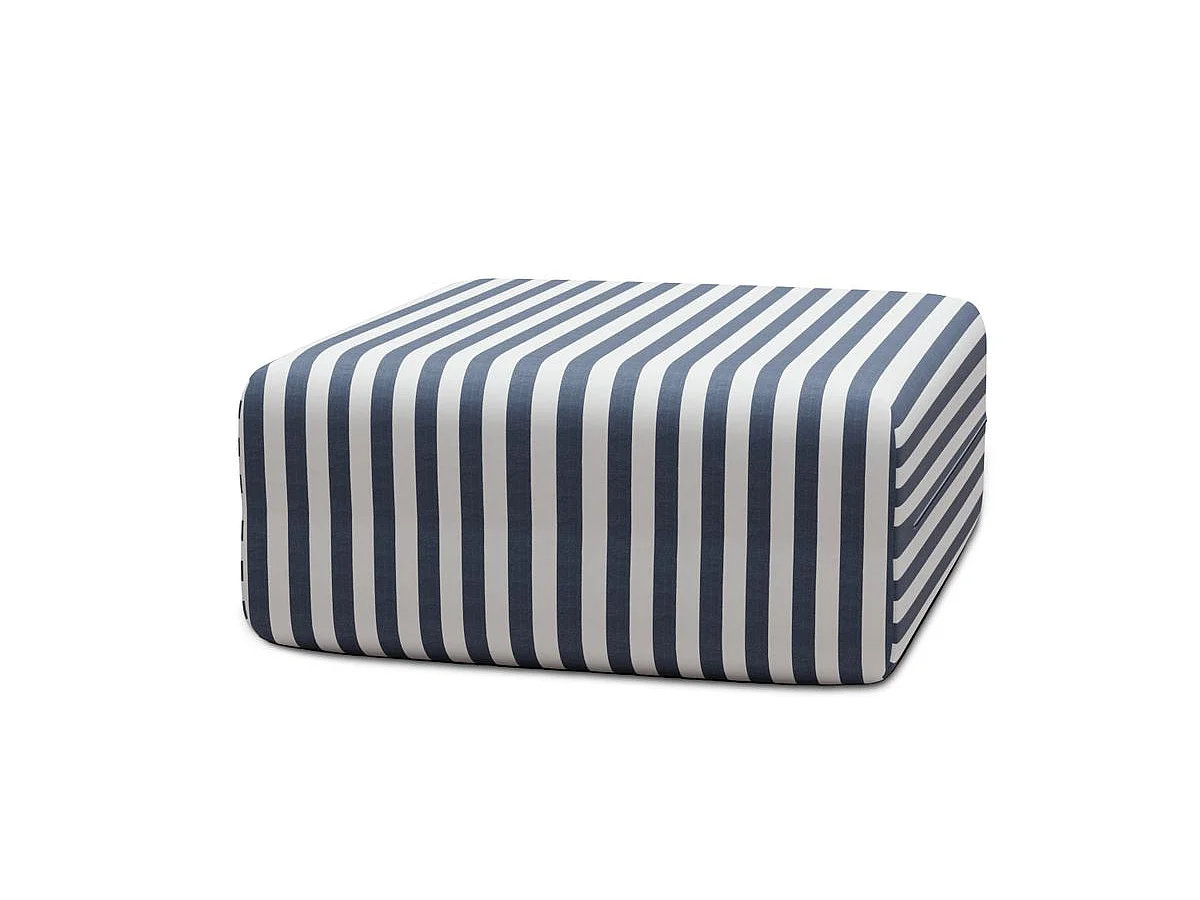 Pouf modulable - Tissu extérieur à rayures, blanc et bleu foncé