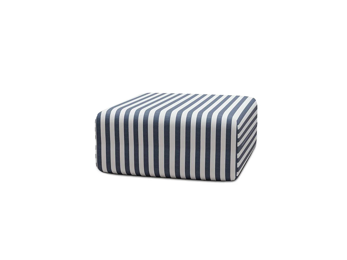 Pouf modulable - Tissu extérieur à rayures, blanc et bleu foncé