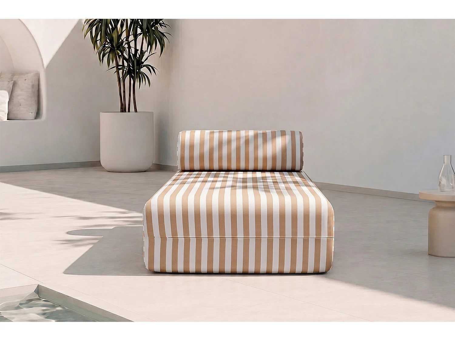 Méridienne modulable - Tissu extérieur à rayures, blanc et marron