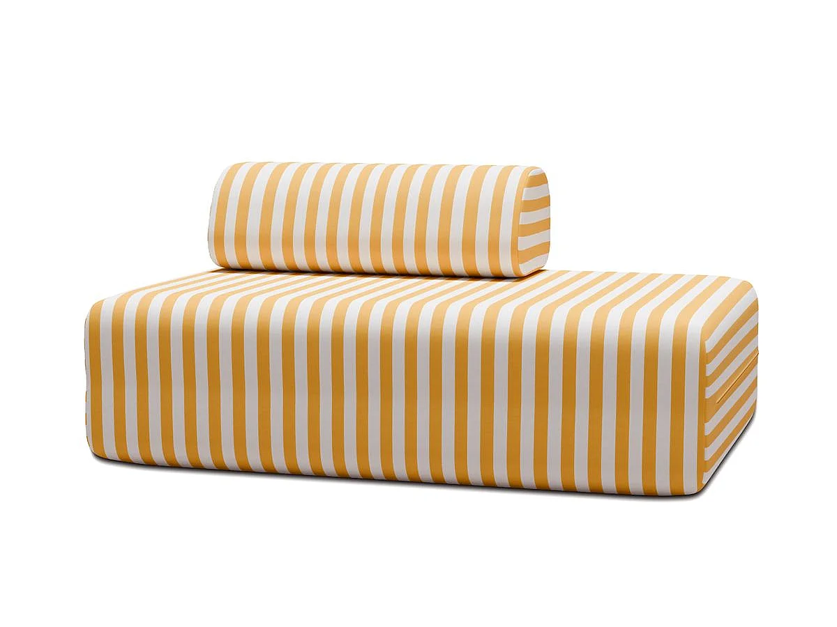 Canapé 2 places modulable - Tissu extérieur à rayures, blanc et jaune