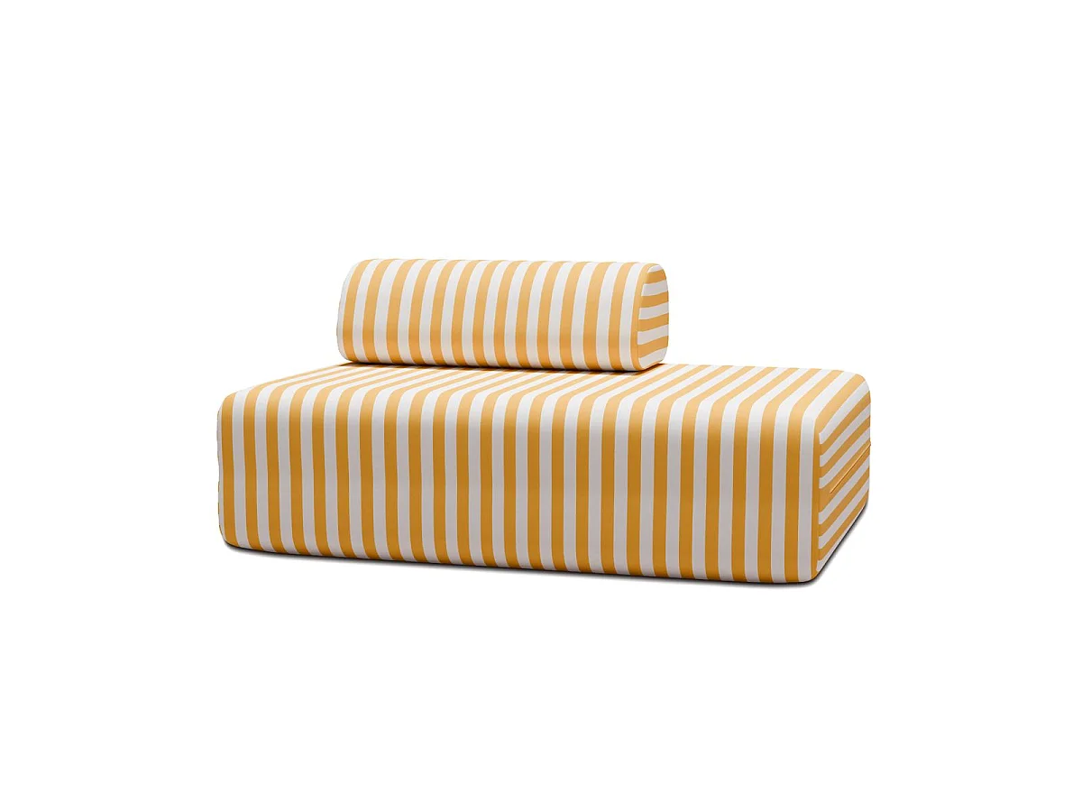 Canapé 2 places modulable - Tissu extérieur à rayures, blanc et jaune