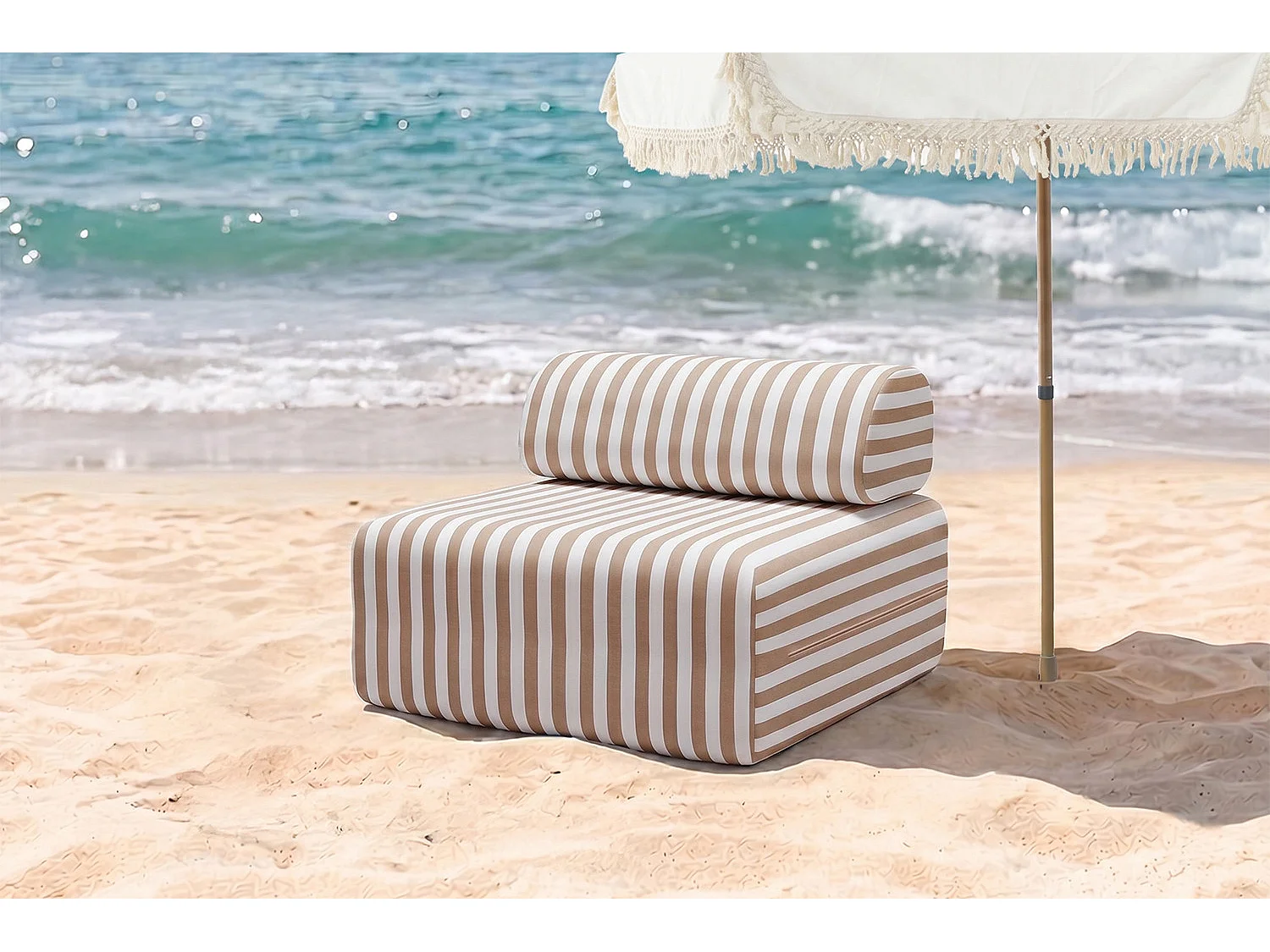 Fauteuil modulable - Tissu extérieur à rayures, blanc et marron