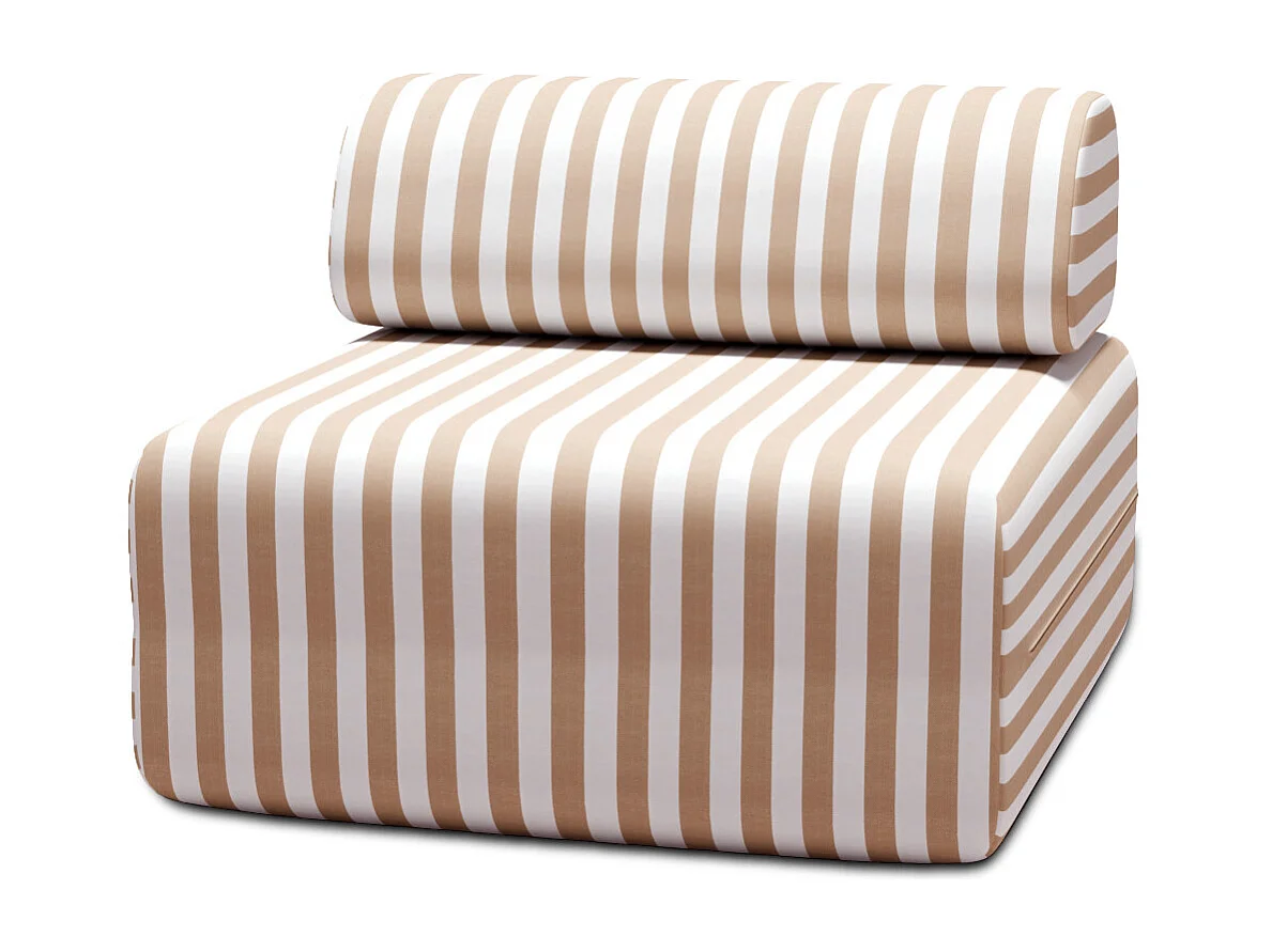 Fauteuil modulable - Tissu extérieur à rayures, blanc et marron