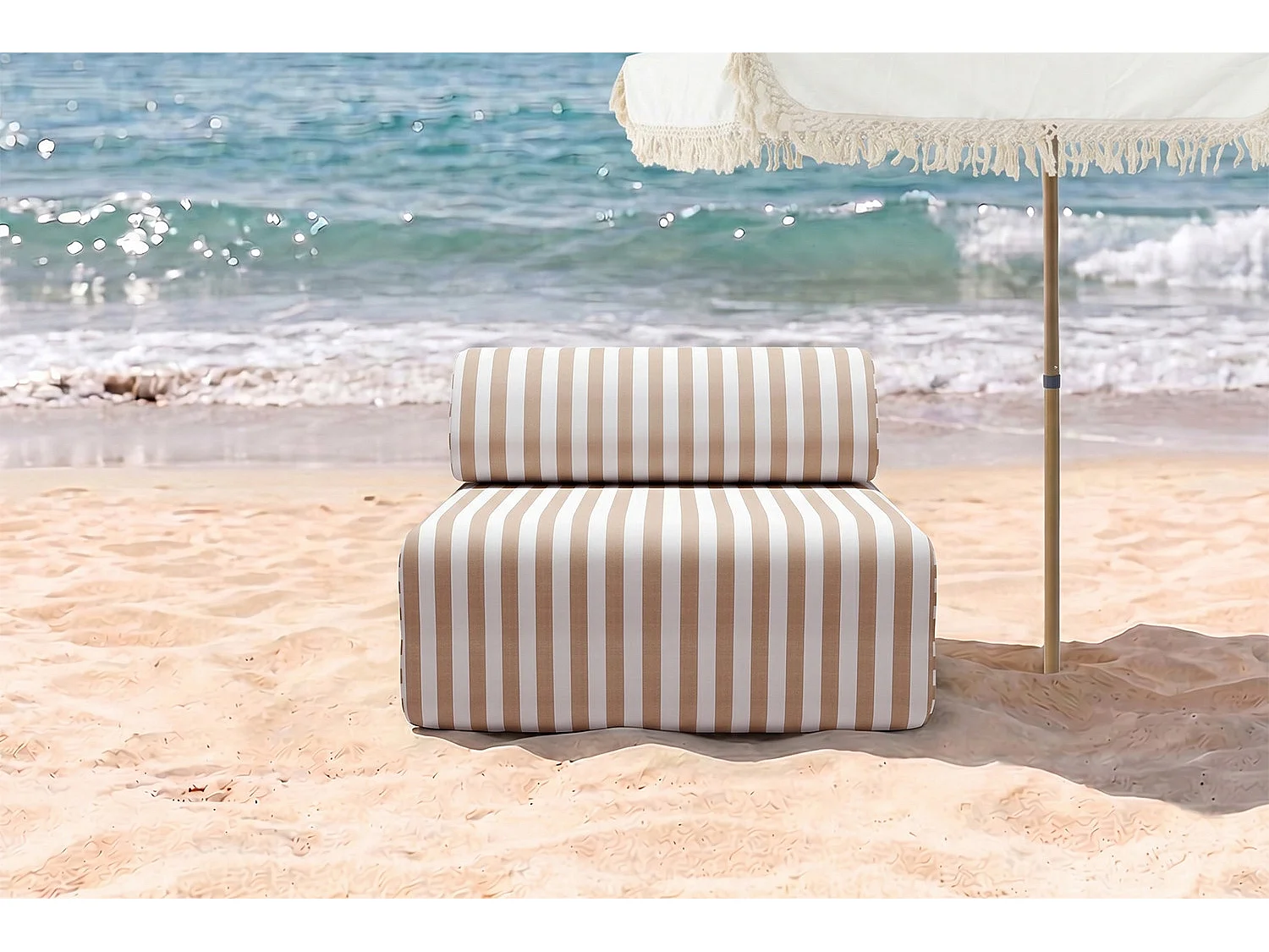 Fauteuil modulable - Tissu extérieur à rayures, blanc et marron