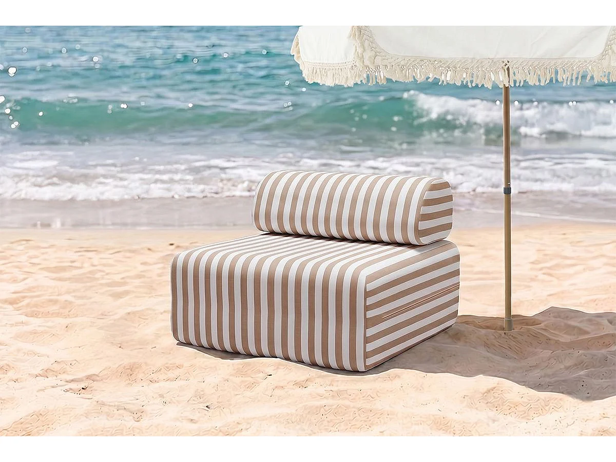 Fauteuil modulable - Tissu extérieur à rayures, blanc et marron