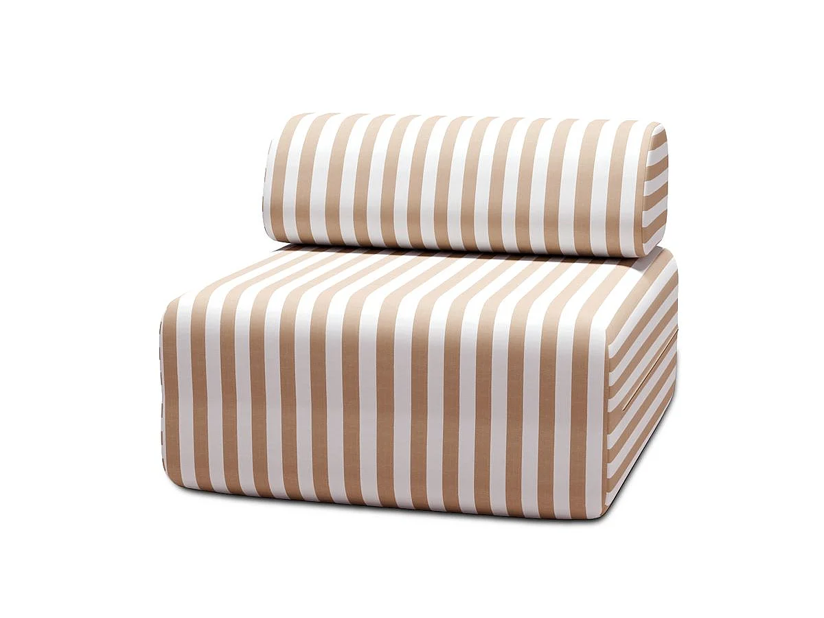 Fauteuil modulable - Tissu extérieur à rayures, blanc et marron