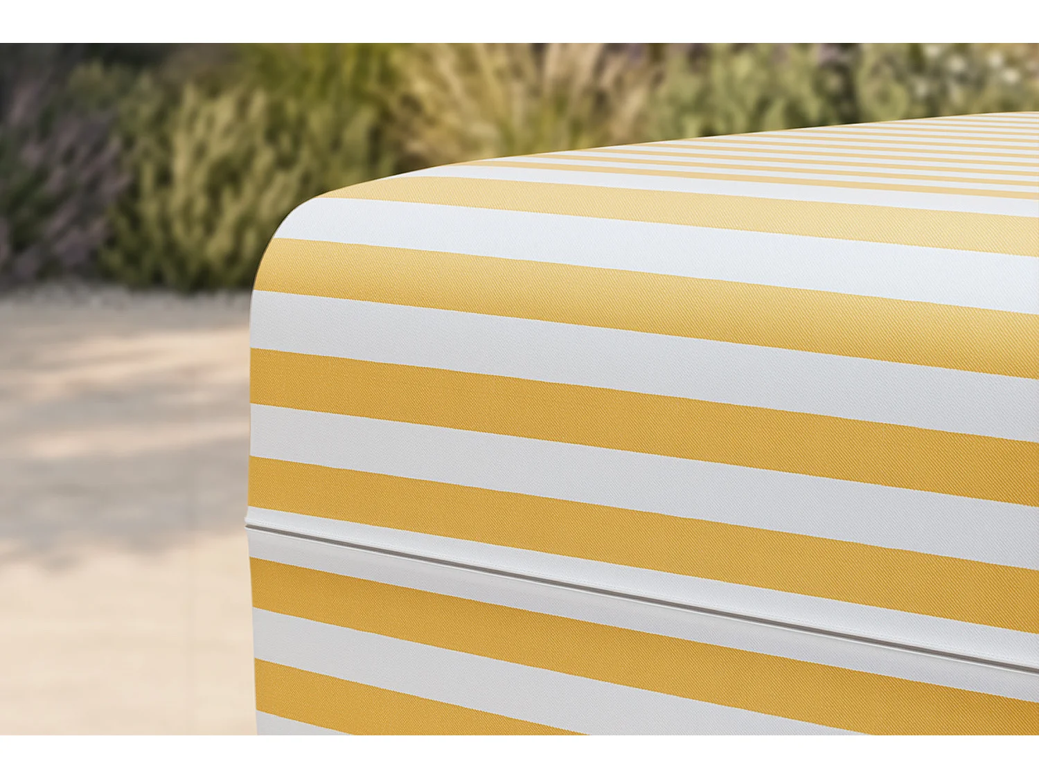 Pouf modulable - Tissu extérieur à rayures, blanc et jaune