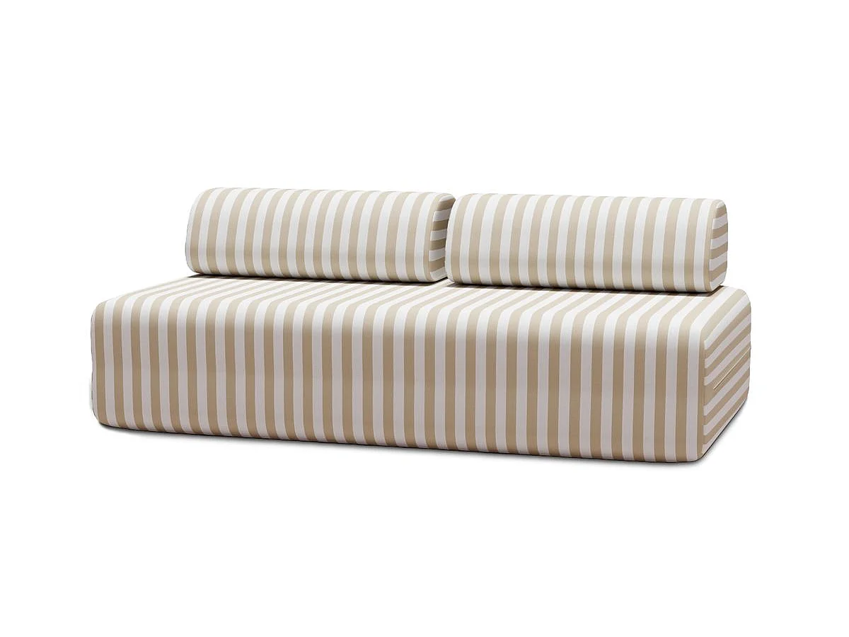 Canapé 3 places modulable - Tissu extérieur à rayures, blanc et beige