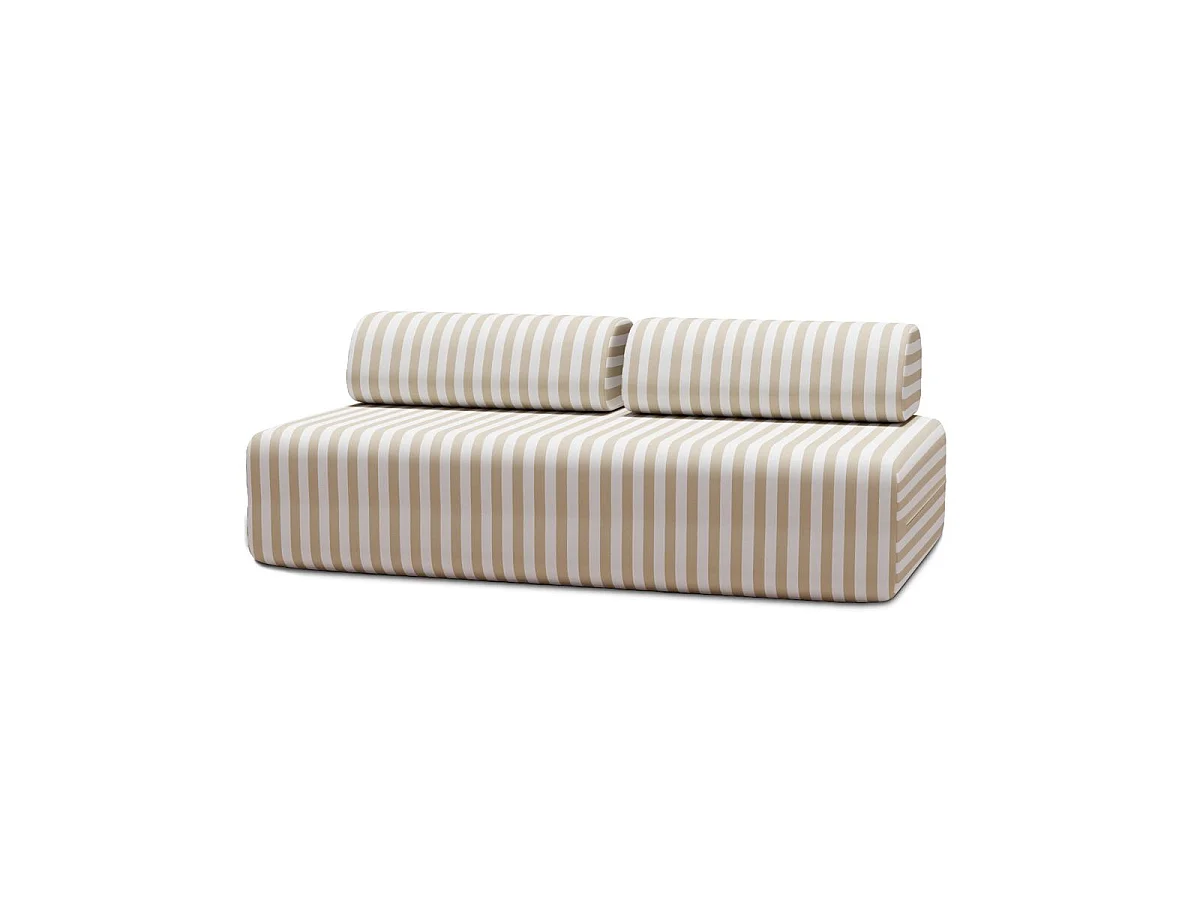 Canapé 3 places modulable - Tissu extérieur à rayures, blanc et beige