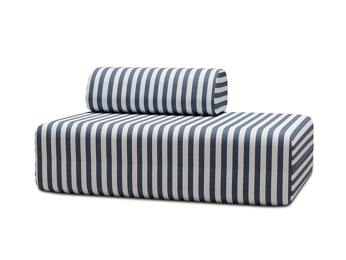 Canapé 2 places modulable - Tissu extérieur à rayures, blanc et bleu foncé
