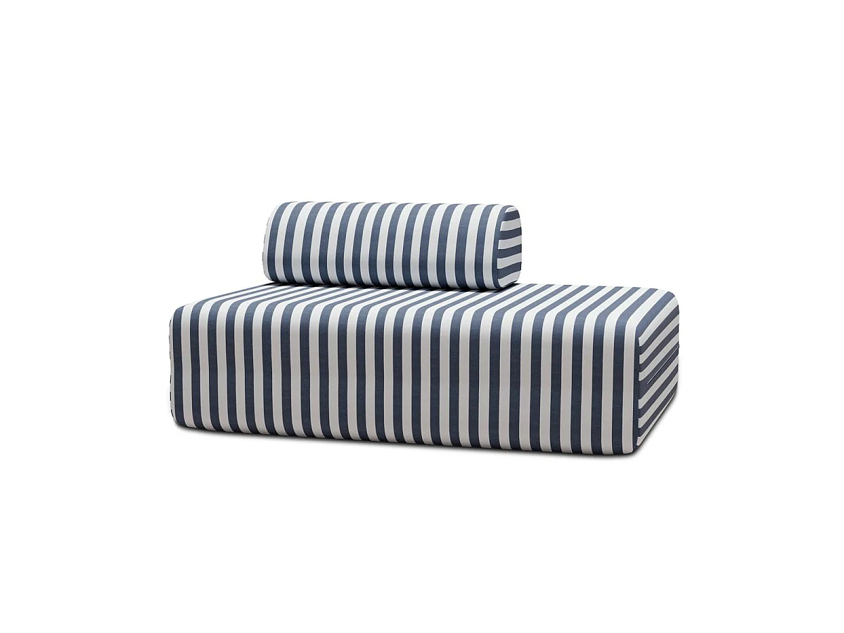 Canapé 2 places modulable - Tissu extérieur à rayures, blanc et bleu foncé