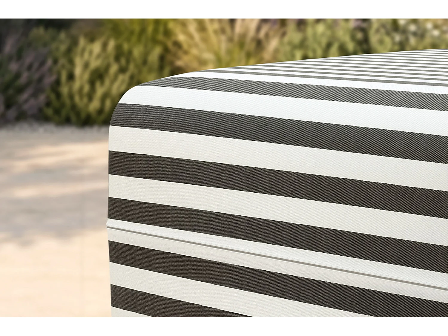 Pouf modulable - Tissu extérieur à rayures, blanc et gris anthracite