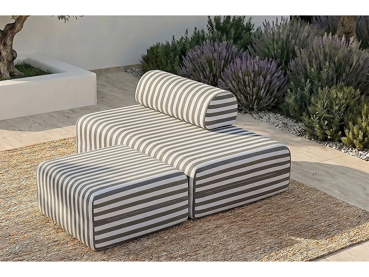 Pouf modulable - Tissu extérieur à rayures, blanc et gris anthracite