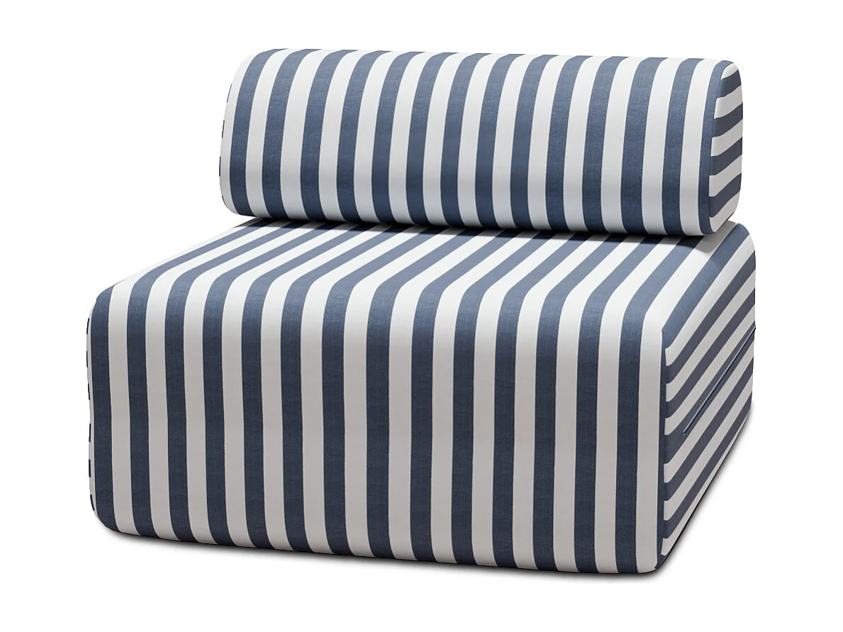Fauteuil modulable - Tissu extérieur à rayures, blanc et bleu foncé
