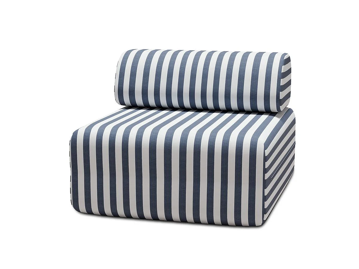 Fauteuil modulable - Tissu extérieur à rayures, blanc et bleu foncé